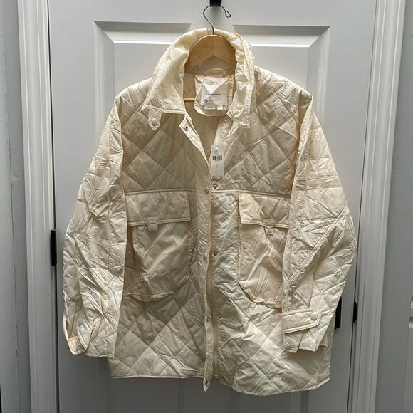 ANTHROPOLOGIE NWT  Lightweight Ivory Beige Quilted Shacket Size L - Picture 3 of 7